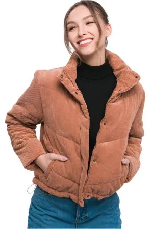 Corduroy Puffer Jacket with Toggle Detail