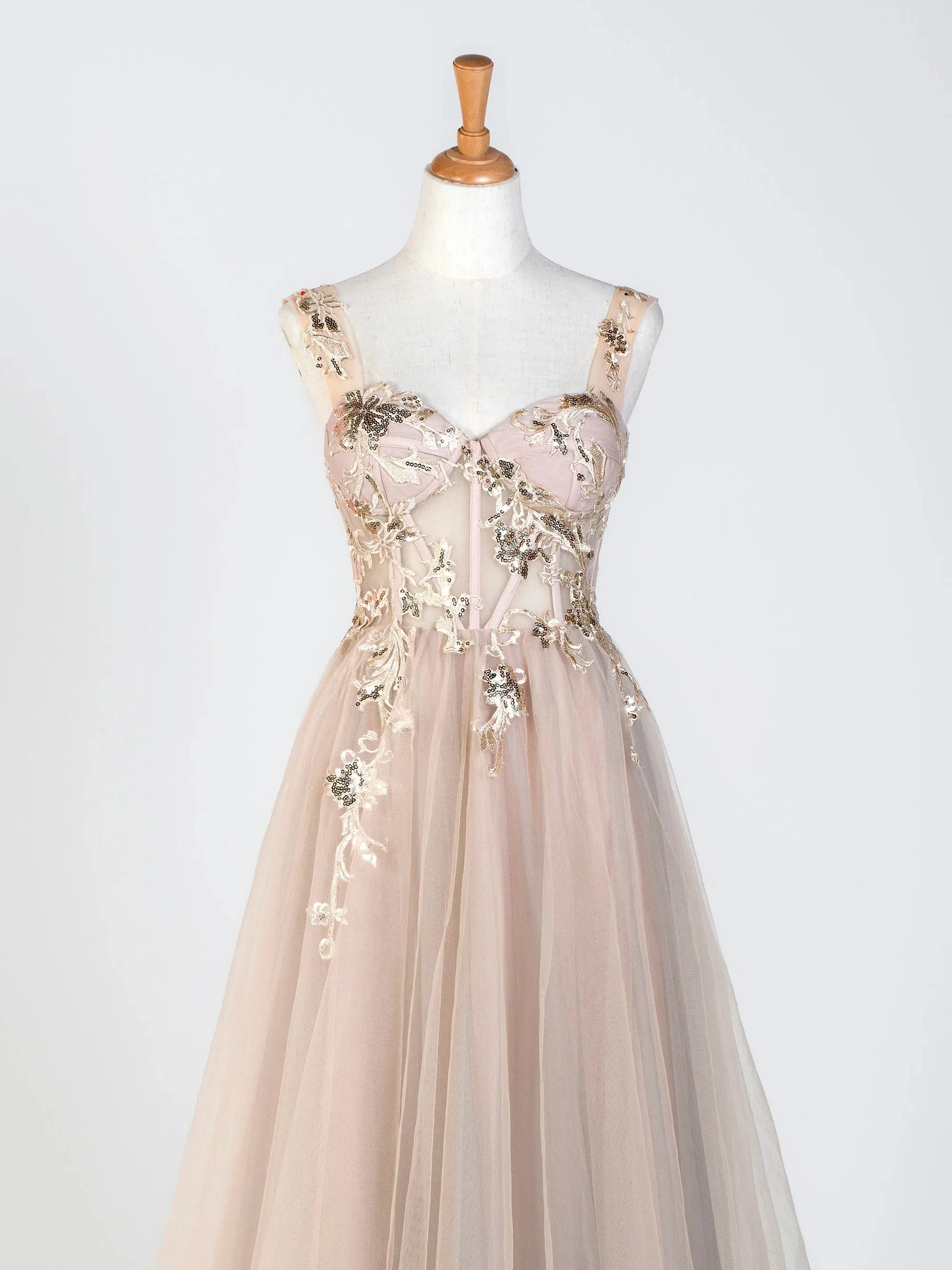 Corset Lace Floor Length Tulle Applique Prom Dress