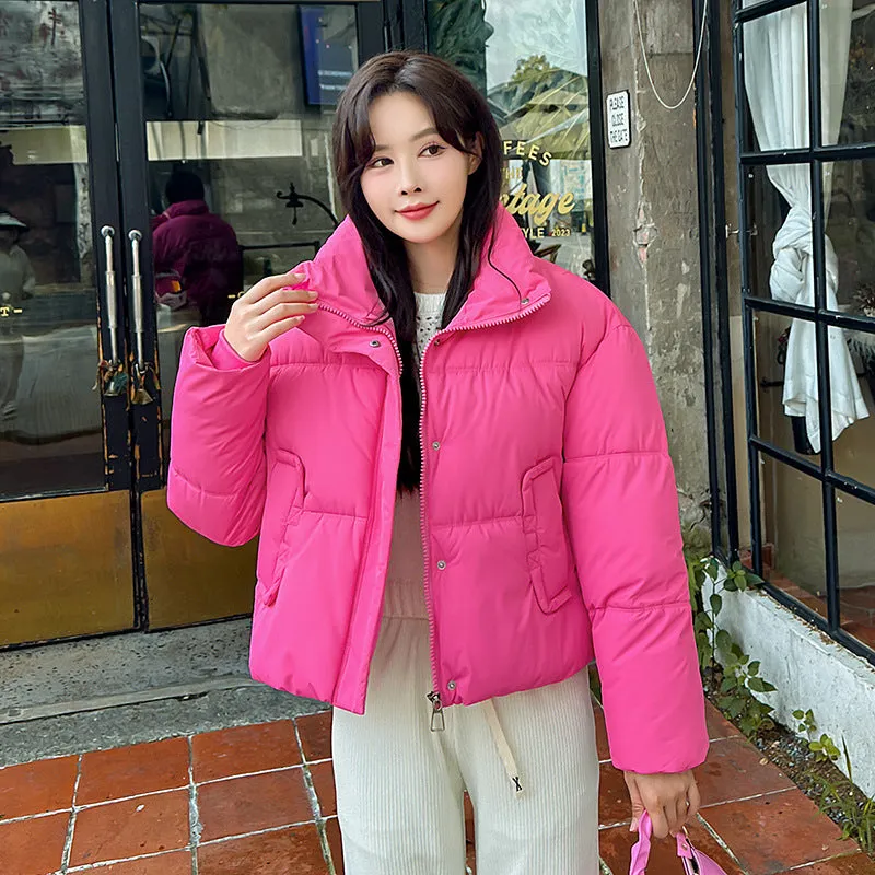 Cozy Windproof Padded Puffer Jacket with Zip-up Design for Women