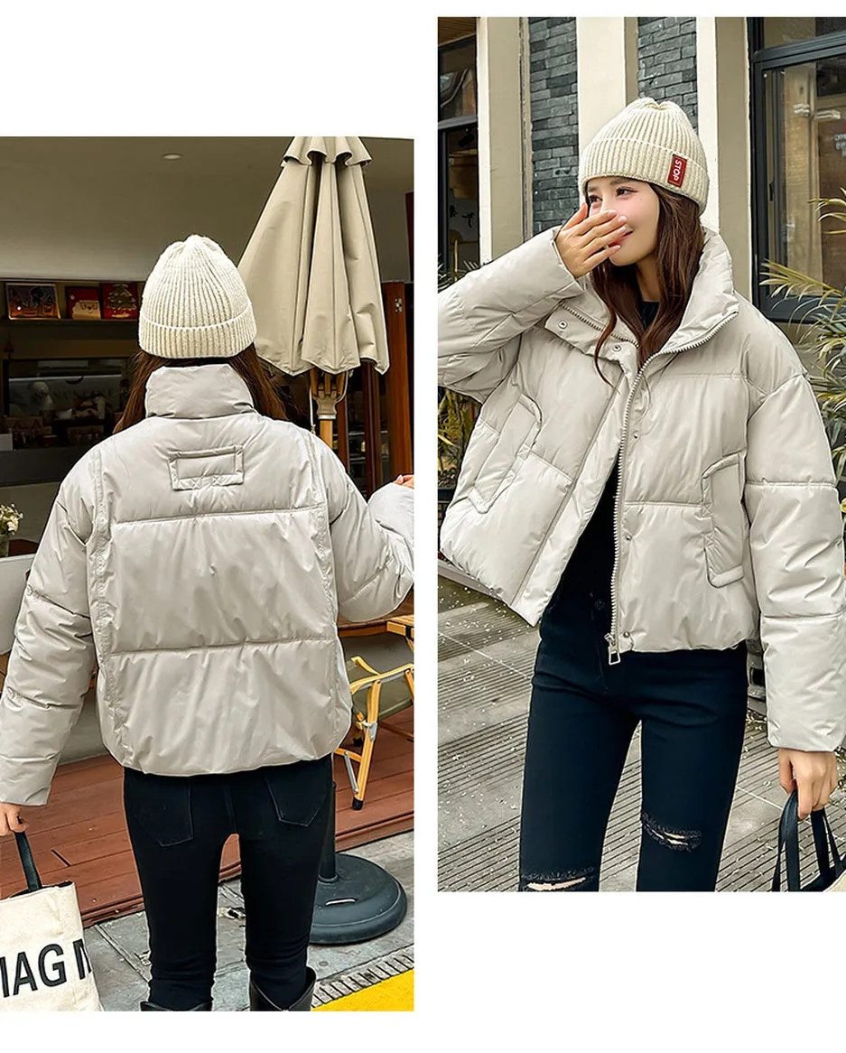 Cozy Windproof Padded Puffer Jacket with Zip-up Design for Women