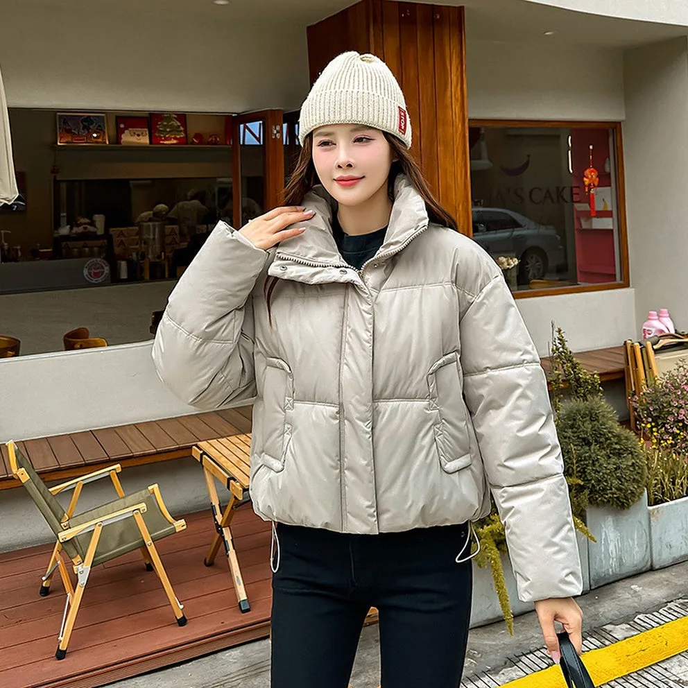 Cozy Windproof Padded Puffer Jacket with Zip-up Design for Women