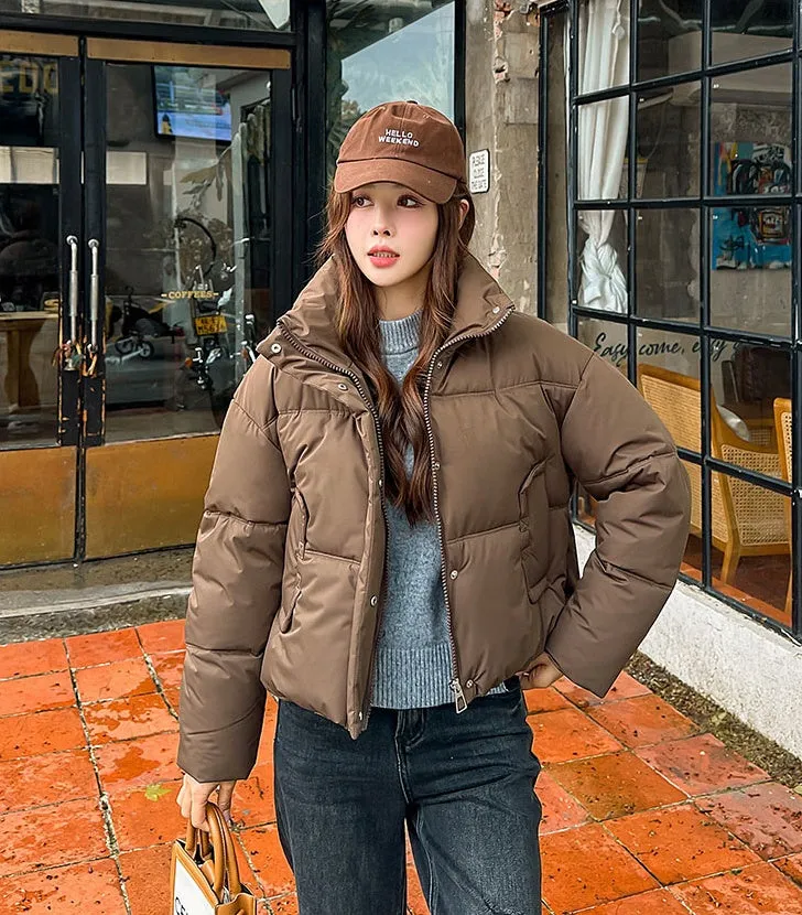 Cozy Windproof Padded Puffer Jacket with Zip-up Design for Women