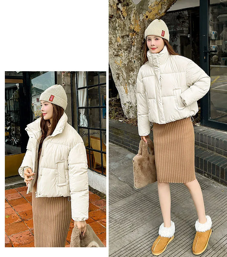 Cozy Windproof Padded Puffer Jacket with Zip-up Design for Women