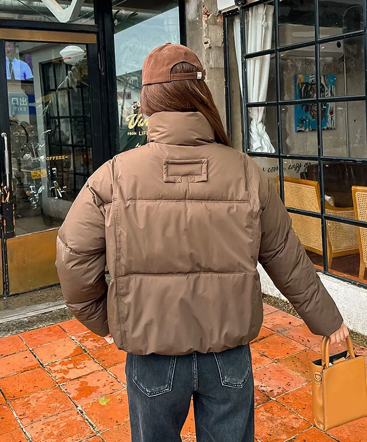Cozy Windproof Padded Puffer Jacket with Zip-up Design for Women
