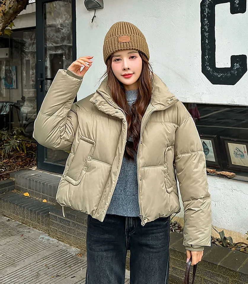 Cozy Windproof Padded Puffer Jacket with Zip-up Design for Women