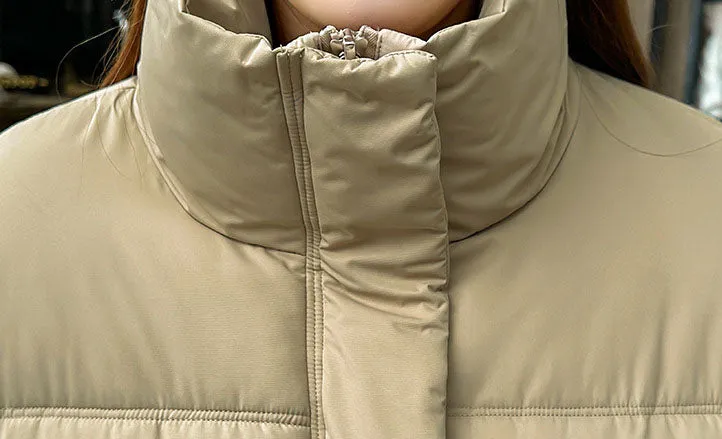 Cozy Windproof Padded Puffer Jacket with Zip-up Design for Women