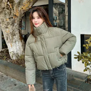 Cozy Windproof Padded Puffer Jacket with Zip-up Design for Women
