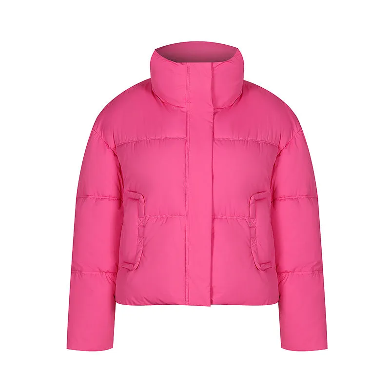 Cozy Windproof Padded Puffer Jacket with Zip-up Design for Women
