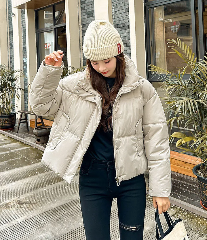 Cozy Windproof Padded Puffer Jacket with Zip-up Design for Women