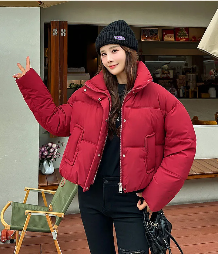 Cozy Windproof Padded Puffer Jacket with Zip-up Design for Women