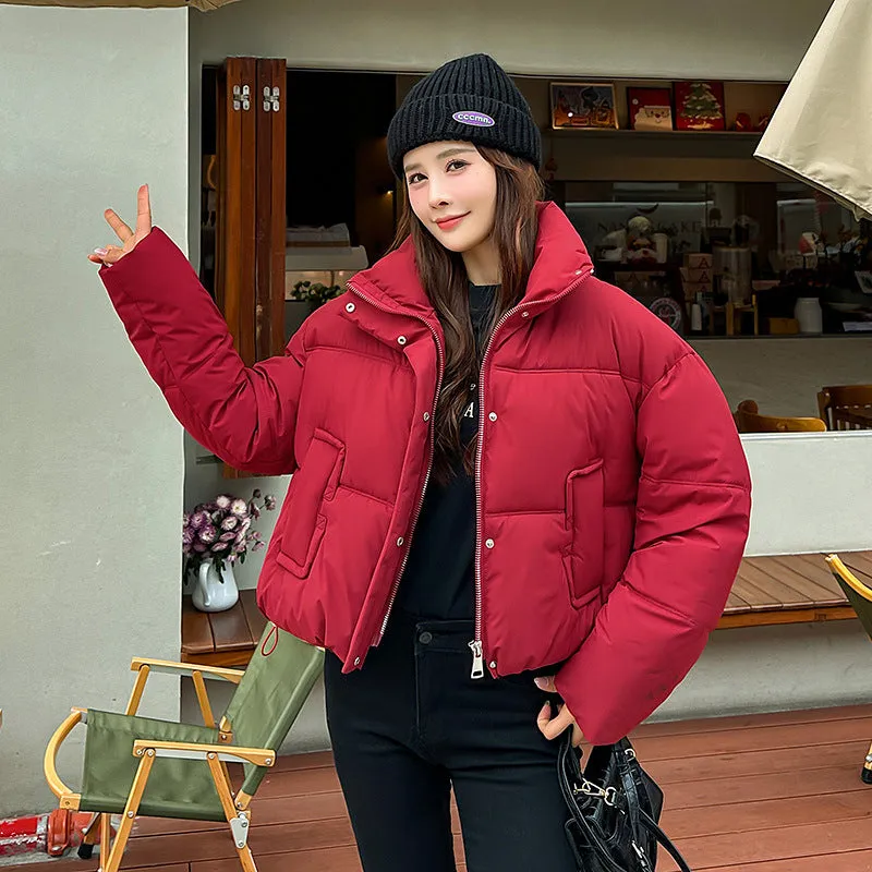 Cozy Windproof Padded Puffer Jacket with Zip-up Design for Women