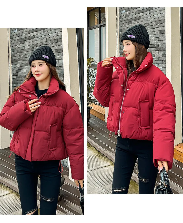 Cozy Windproof Padded Puffer Jacket with Zip-up Design for Women