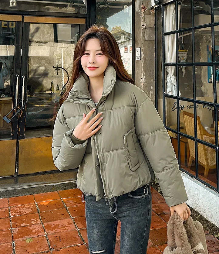 Cozy Windproof Padded Puffer Jacket with Zip-up Design for Women