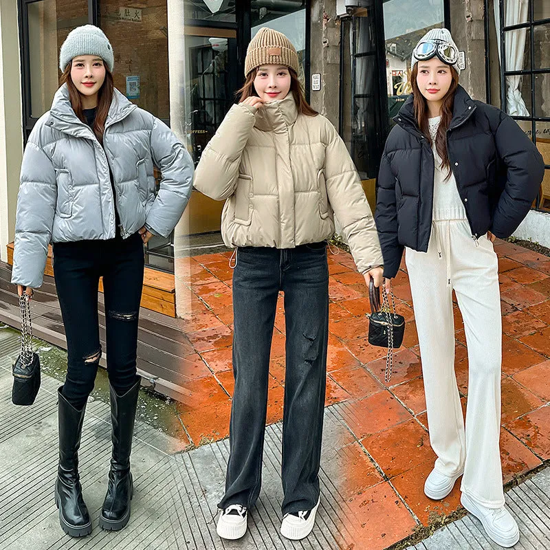 Cozy Windproof Padded Puffer Jacket with Zip-up Design for Women