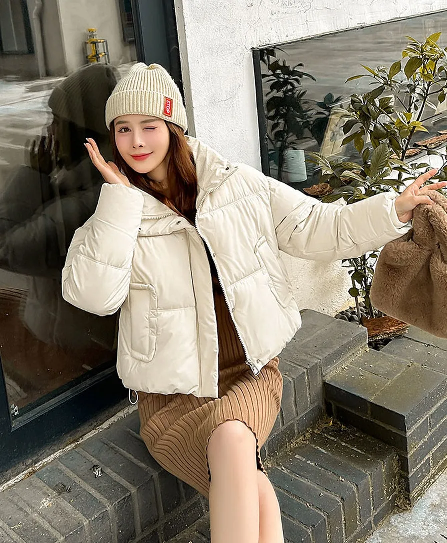Cozy Windproof Padded Puffer Jacket with Zip-up Design for Women