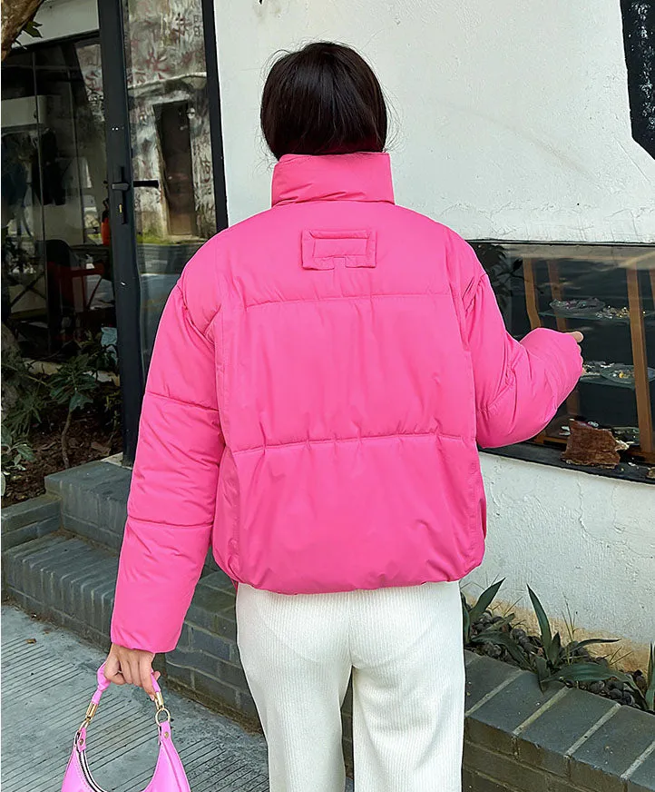 Cozy Windproof Padded Puffer Jacket with Zip-up Design for Women