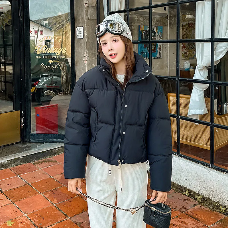Cozy Windproof Padded Puffer Jacket with Zip-up Design for Women