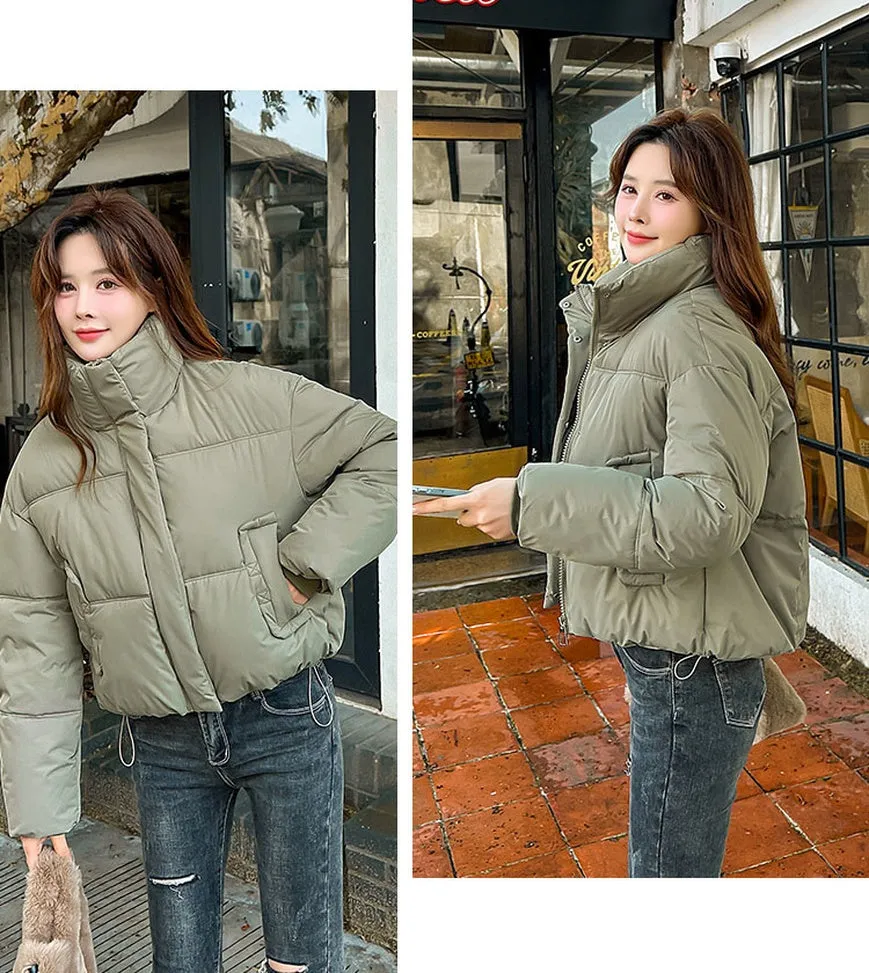 Cozy Windproof Padded Puffer Jacket with Zip-up Design for Women