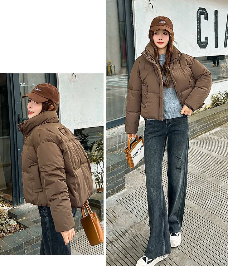 Cozy Windproof Padded Puffer Jacket with Zip-up Design for Women
