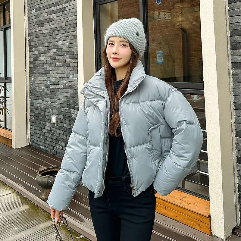 Cozy Windproof Padded Puffer Jacket with Zip-up Design for Women