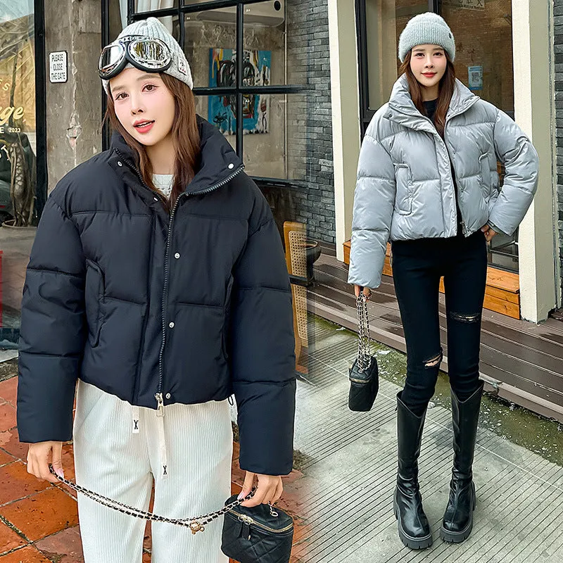 Cozy Windproof Padded Puffer Jacket with Zip-up Design for Women