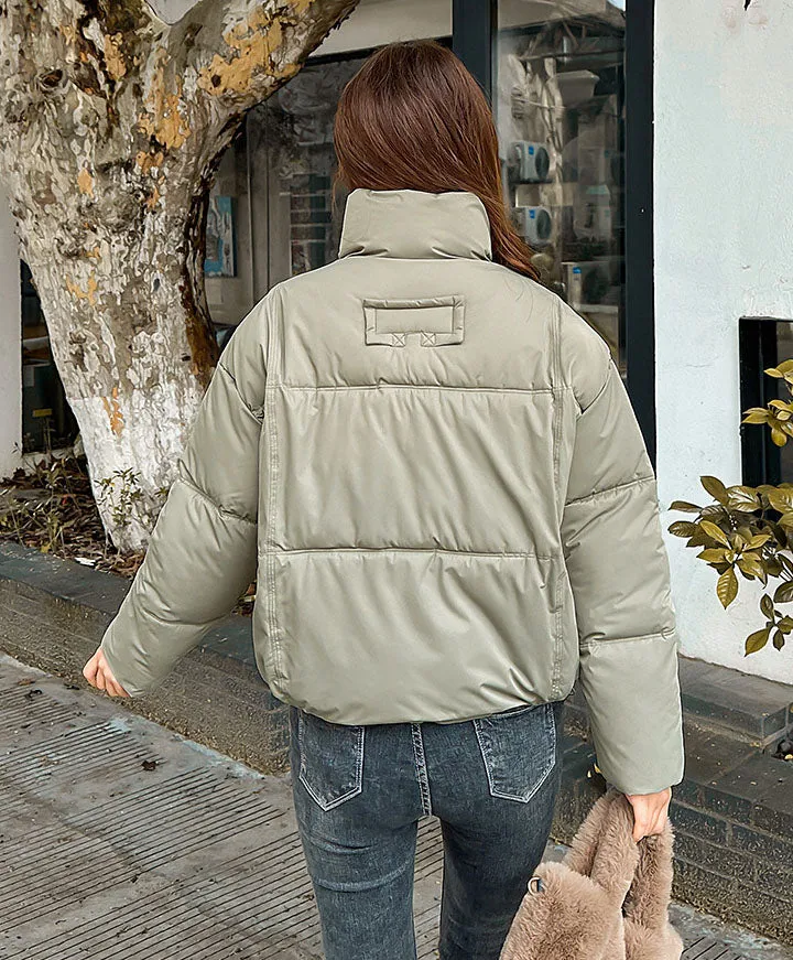 Cozy Windproof Padded Puffer Jacket with Zip-up Design for Women