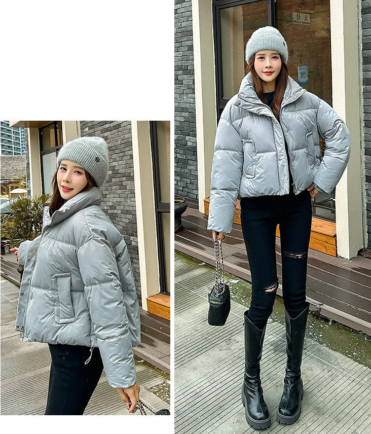 Cozy Windproof Padded Puffer Jacket with Zip-up Design for Women