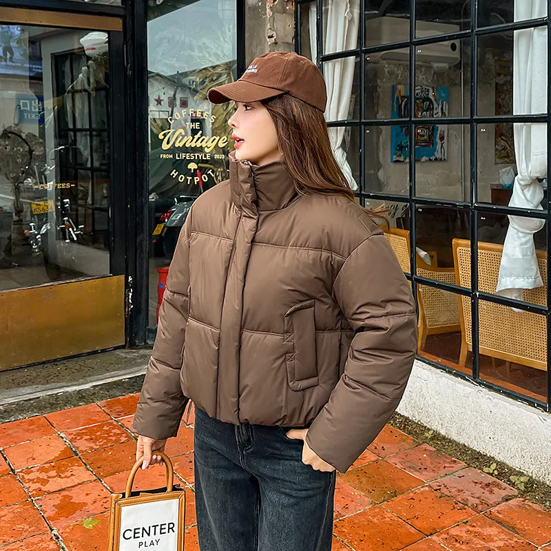 Cozy Windproof Padded Puffer Jacket with Zip-up Design for Women