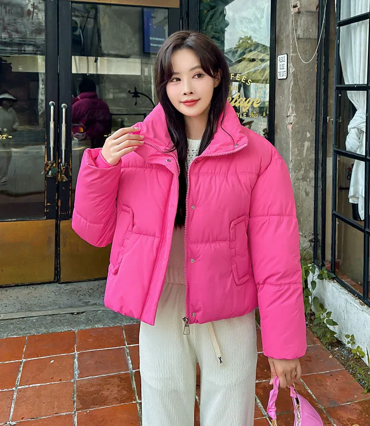 Cozy Windproof Padded Puffer Jacket with Zip-up Design for Women