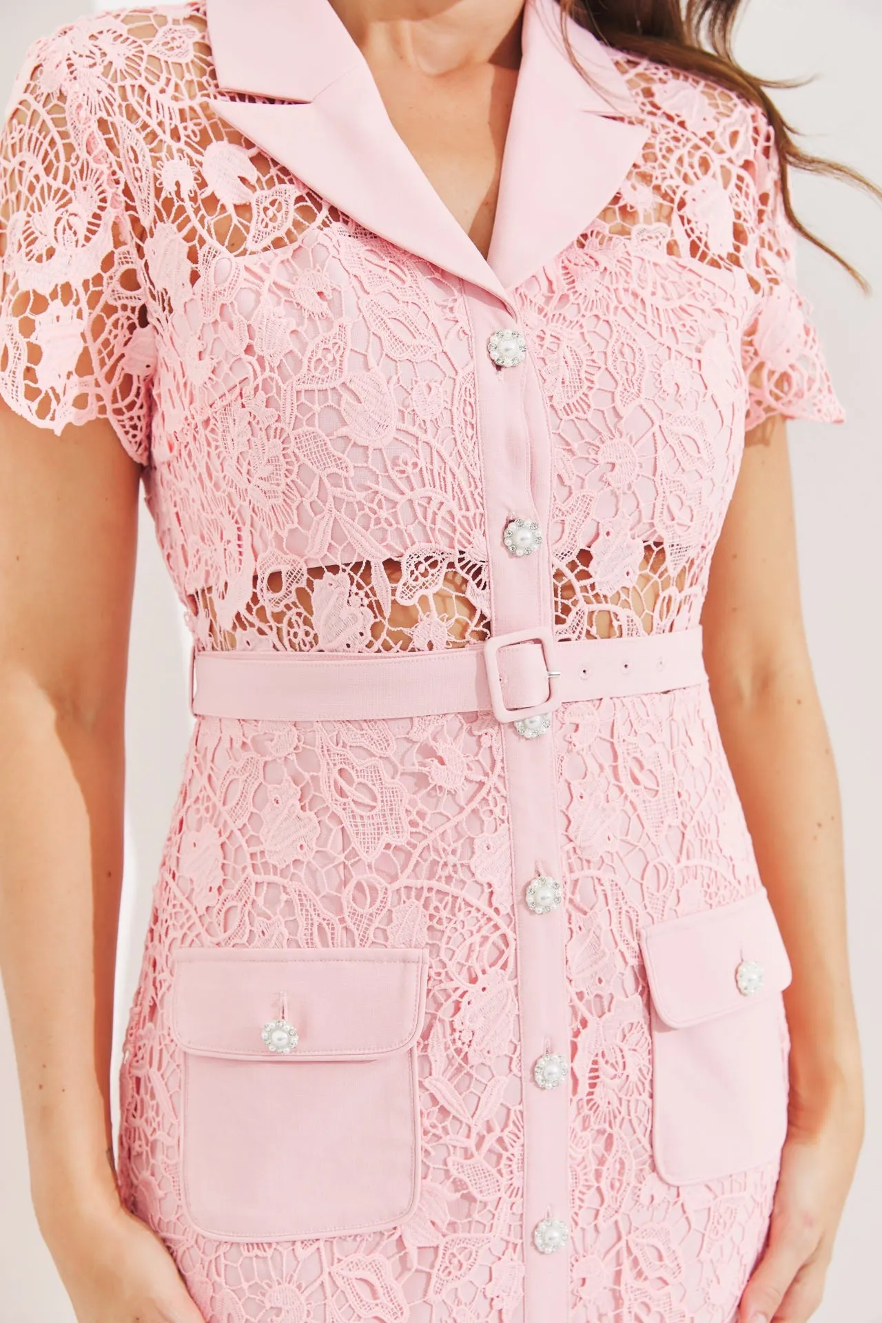 Crochet Lace Shirt Mini Dress BO014D