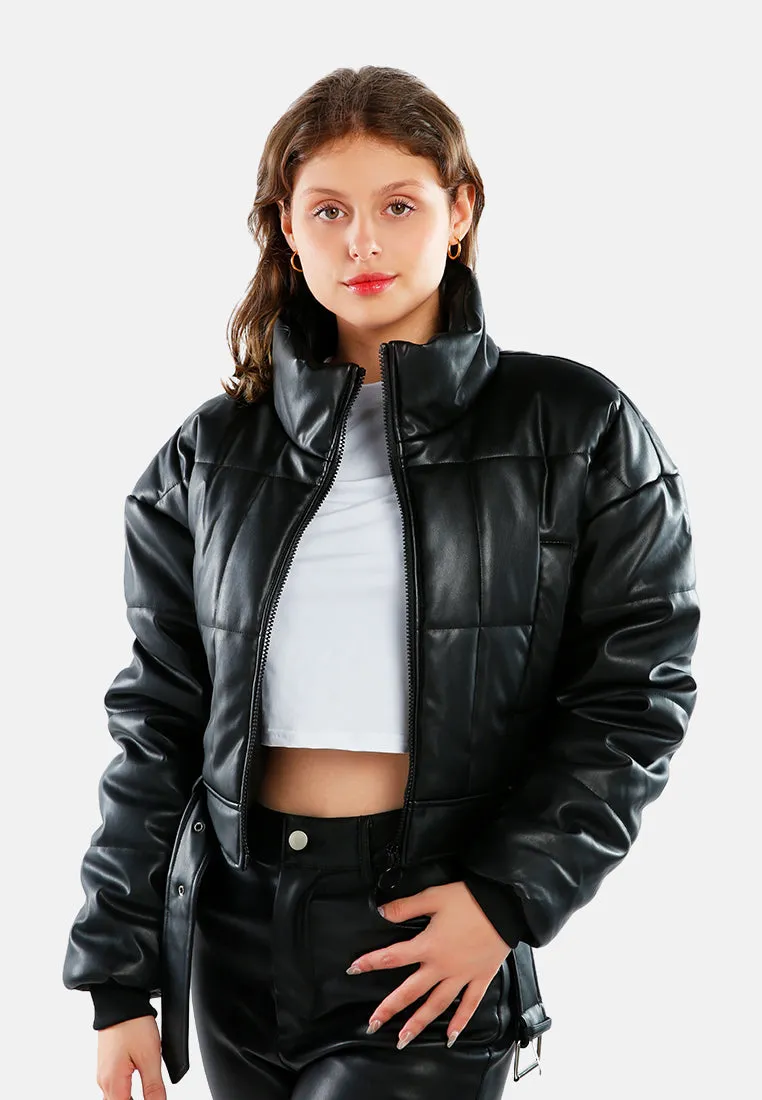Cropped Belted Puffer Jacket
