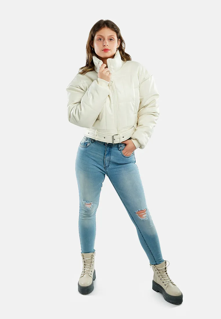 Cropped Belted Puffer Jacket