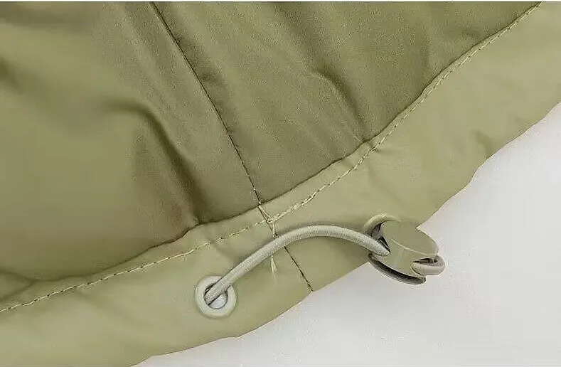 Cropped Solid Color Puffer Jacket with Elastic Band Cuff