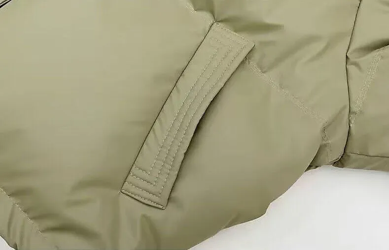 Cropped Solid Color Puffer Jacket with Elastic Band Cuff
