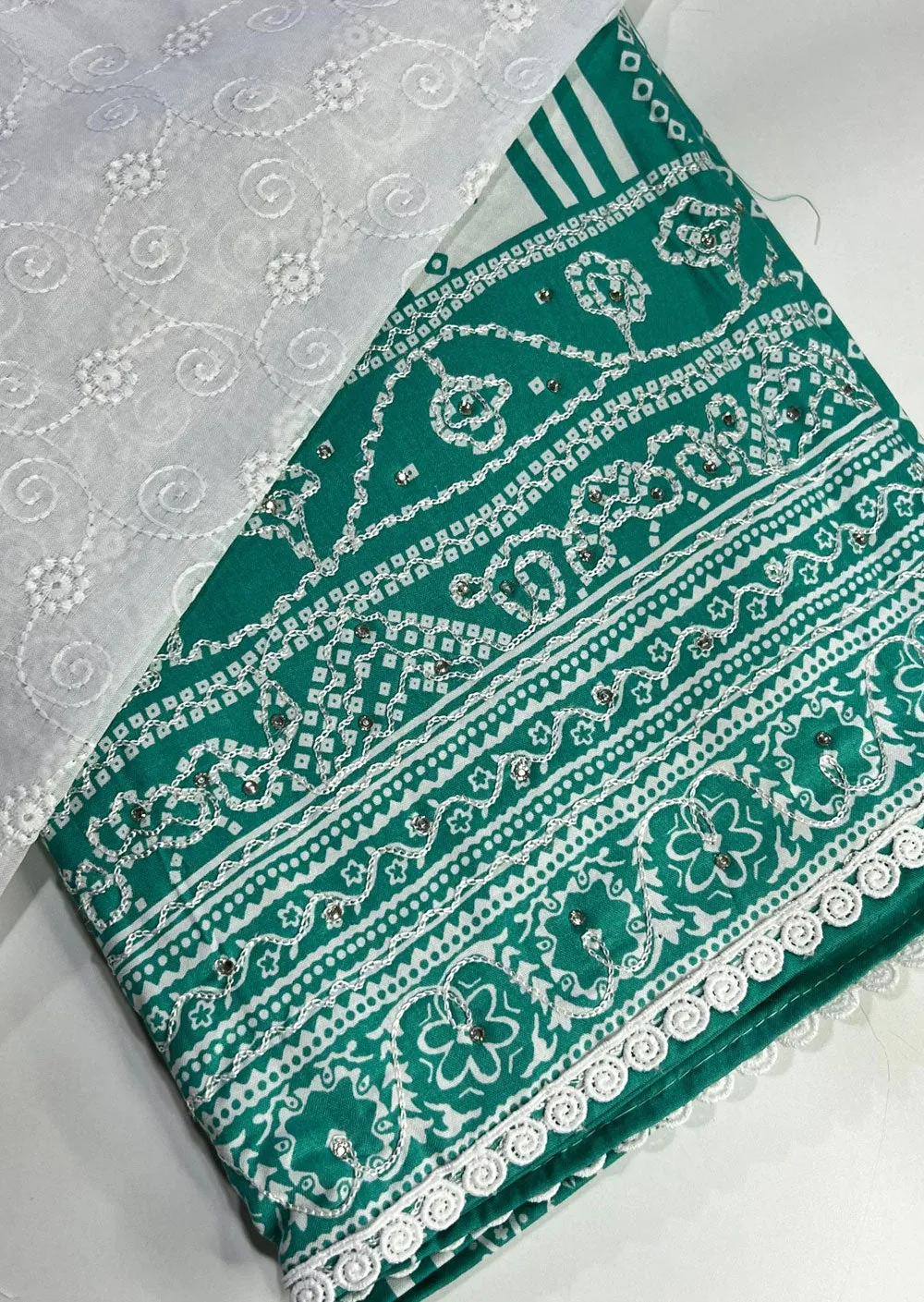 D387 Rama Green Unstitched Cotton Suit