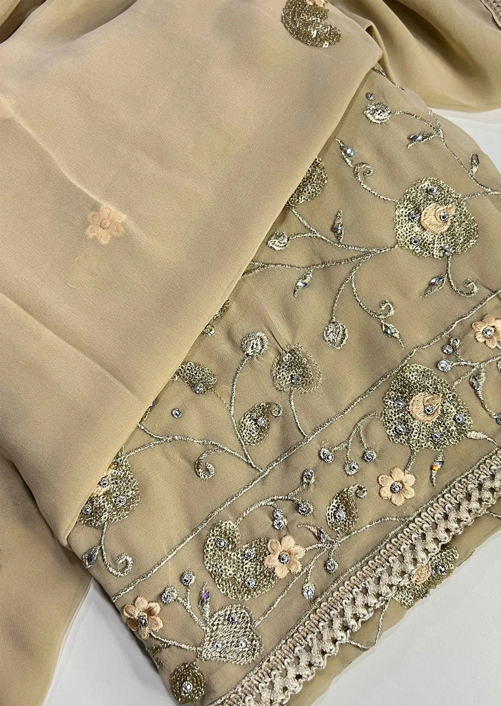 D7511 Gold Unstitched Georgette Suit