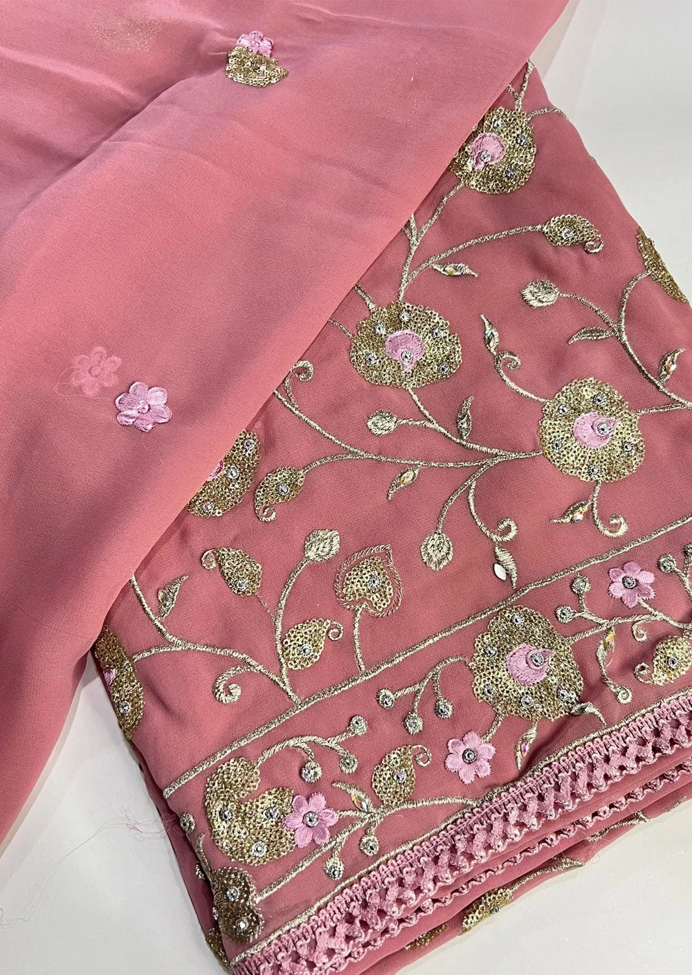 D7511 Pink Unstitched Georgette Suit