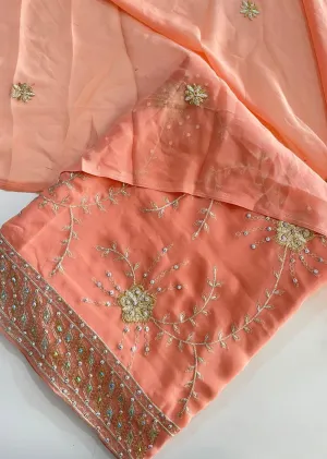 D9701 Peach Unstitched Georgette Suit