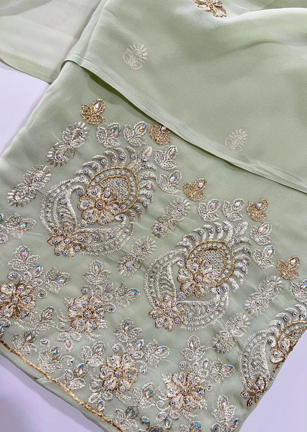 D9721 Mint Unstitched Georgette Suit