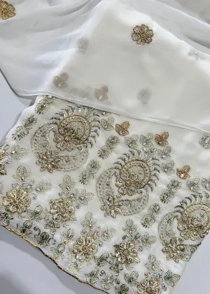 D9721 White Unstitched Georgette Suit