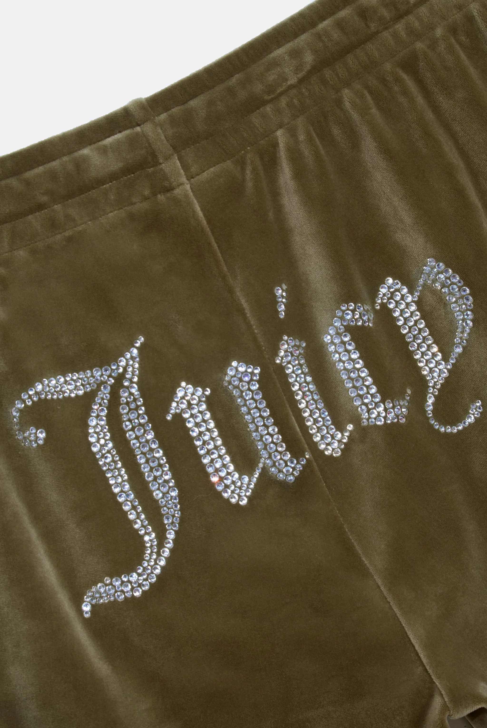 DARK OLIVE VELOUR DIAMANTÉ TRACKSUIT BOTTOM