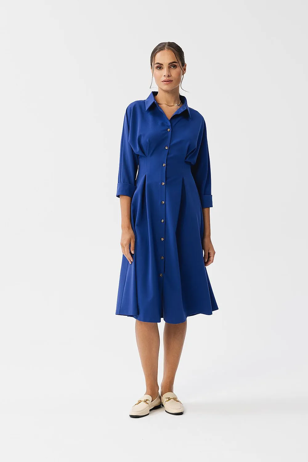 Daydress Polyester Relaxed Fit Casual Shirt Collar Midi Shirt Dress