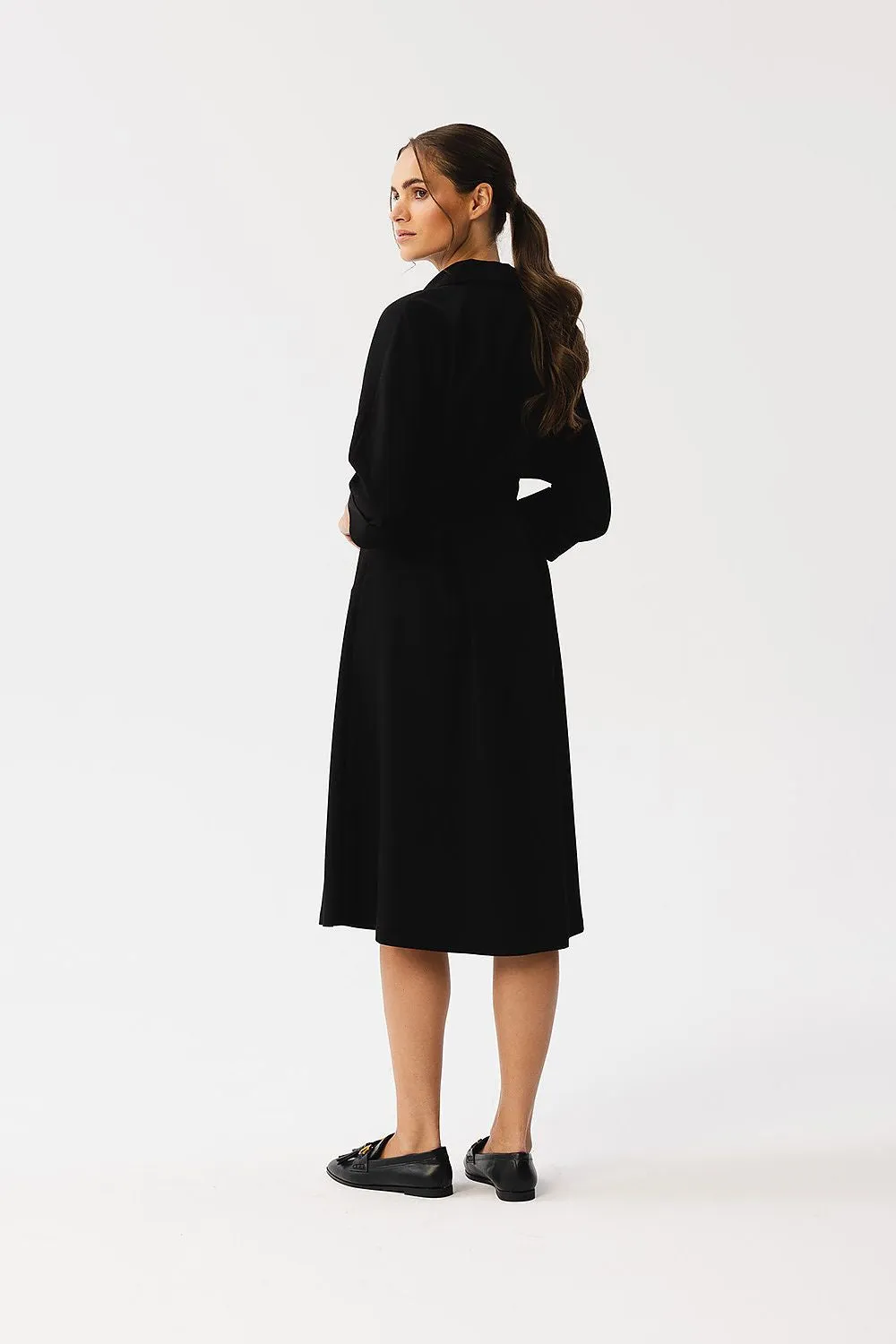 Daydress Polyester Relaxed Fit Casual Shirt Collar Midi Shirt Dress