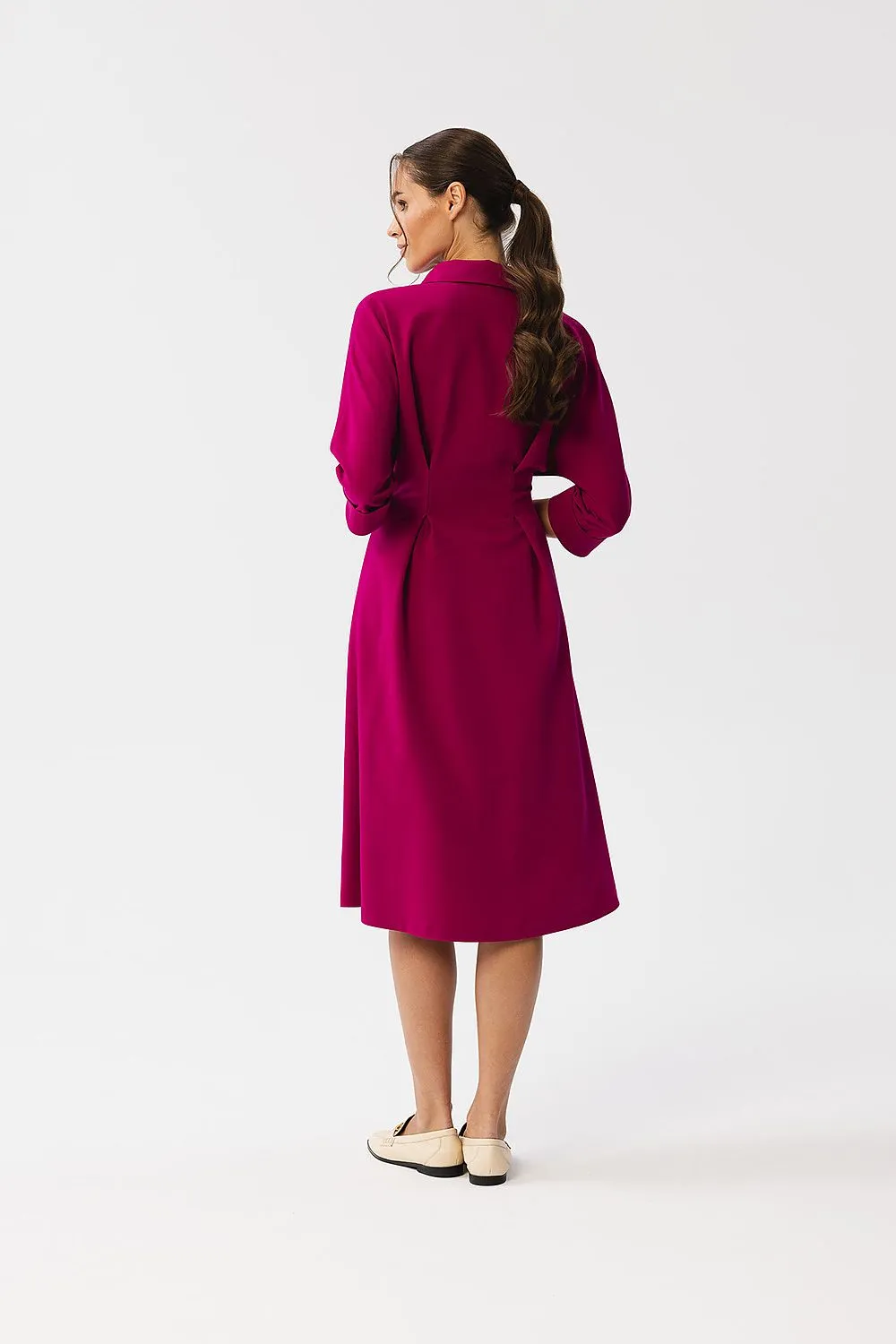 Daydress Polyester Relaxed Fit Casual Shirt Collar Midi Shirt Dress