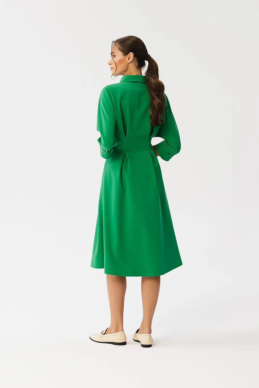 Daydress Polyester Relaxed Fit Casual Shirt Collar Midi Shirt Dress