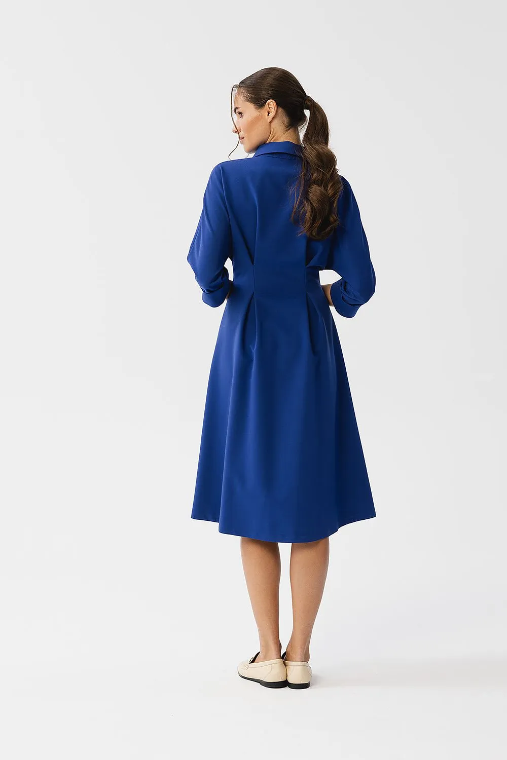 Daydress Polyester Relaxed Fit Casual Shirt Collar Midi Shirt Dress