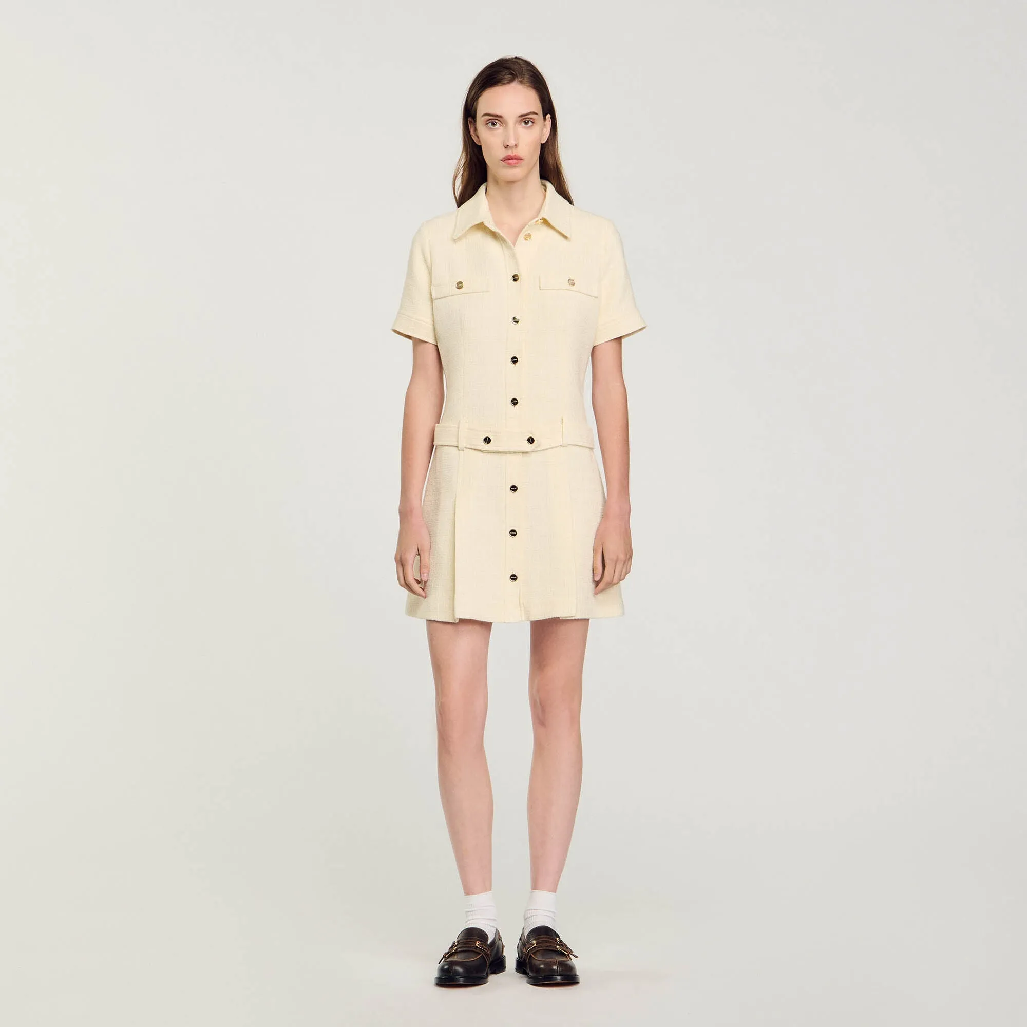 Demoiselle Short Tweed Dress Ecru