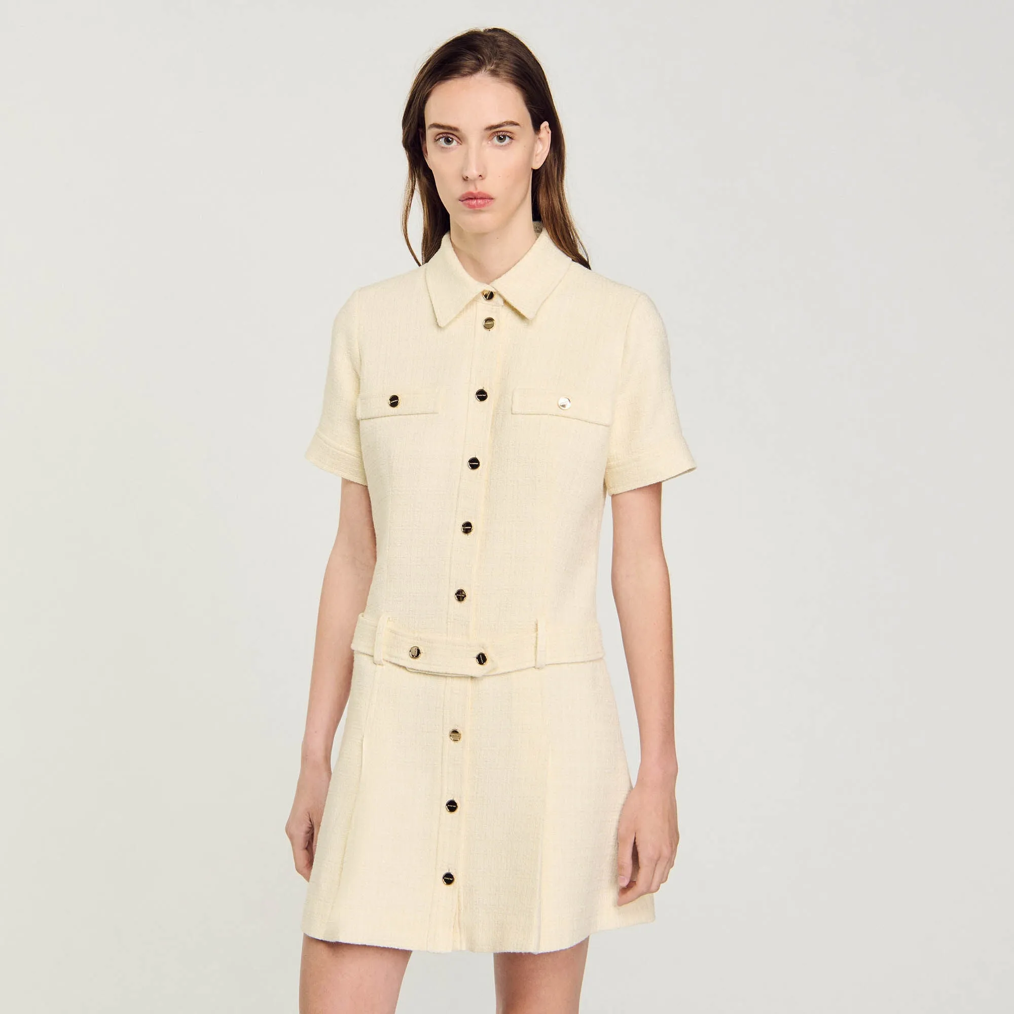 Demoiselle Short Tweed Dress Ecru