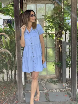 Denim Tiered Shirt Dress