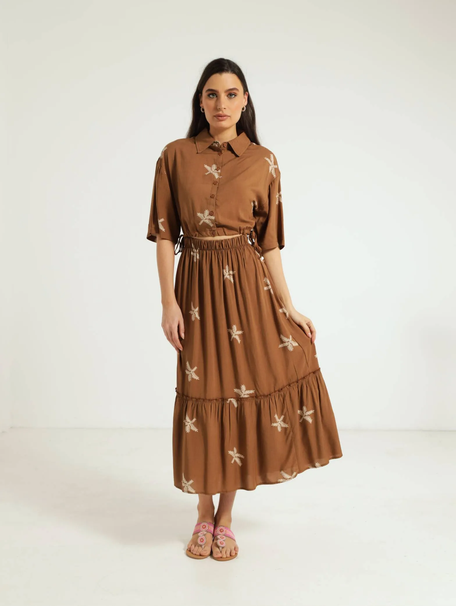 Drawstring Waisted Boxy Shirt - Tobacco